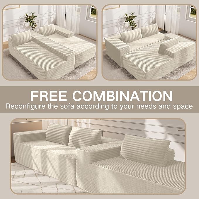 Kingdura 105.5'' Cloud Sectional Couch with L-Shape Chaise, Beige Modern Modular Sofa with Deep Seat, Corduroy Fabric, No Assembly Required, Upholstered Couches for Living Room Bedroom
