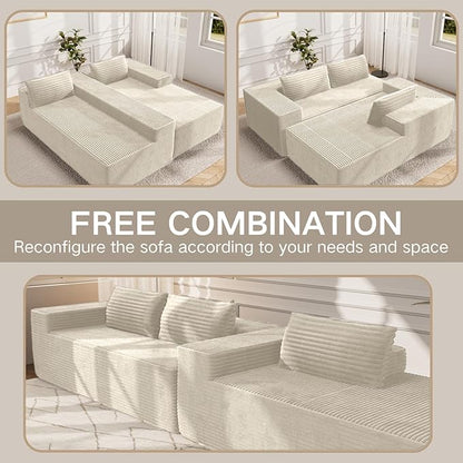 Kingdura 105.5'' Cloud Sectional Couch with L-Shape Chaise, Beige Modern Modular Sofa with Deep Seat, Corduroy Fabric, No Assembly Required, Upholstered Couches for Living Room Bedroom