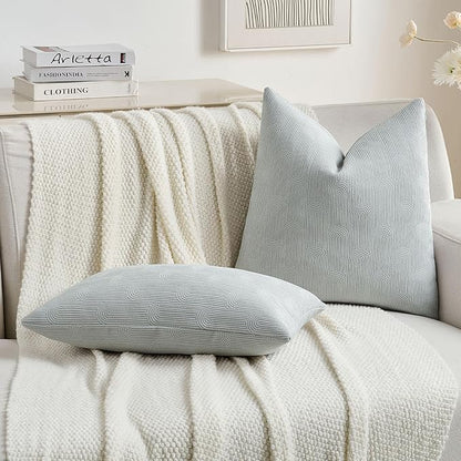 FUTEI Light Grey Chenille Decorative Throw Pillow Covers 16x16 Inch Set of 2,Soft Cozy Striped Geometric Patterns Cushion Case,Modern Home Decor for Couch Bed Living Room