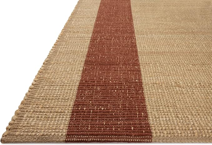 Loloi Leanne Ford Weatherstaff Collection WTS-02 Natural/Brick 2'-6" x 7'-6" Runner Rug Jute, Striped, Neutral, Hallway, Kitchen, Mudroom, and Bathroom