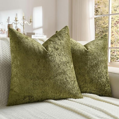 FUTEI Moss Green Flannel Throw Pillow Covers 26x26 Inch Set of 2,Soft Dimensional Textured Euro Pillow Shams,Modern Home Decor for Couch Living Room