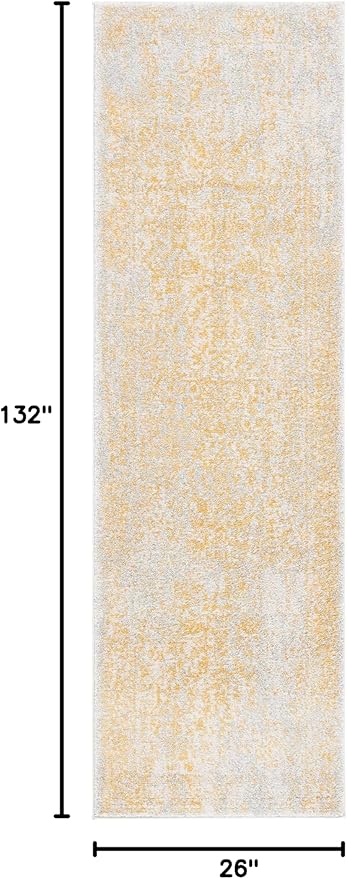 SAFAVIEH Evoke Collection Runner Rug - 2'2" x 11', Ivory & Gold, Distressed Design, Non-Shedding & Easy to Clean, Ideal for Foyer, Bedroom, Kitchen, Hallway (EVK256B)