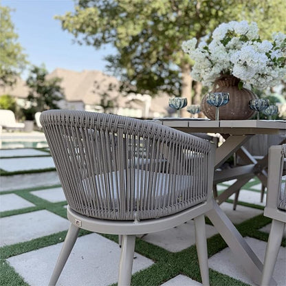PURPLE LEAF Outdoor Dining Set for 8 All-Weather 9 Piece Patio Aluminium Dining Large Square Table and Rope Weave Chairs Included Cushions for Backyard Deck Indoor Patio Furniture Set Champagne