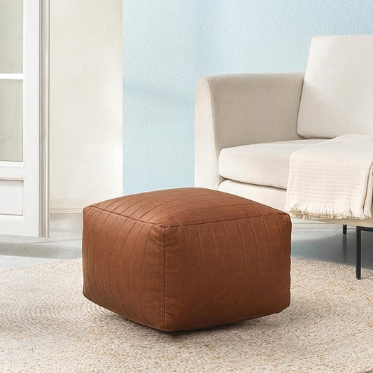 Anji Mountain 100% Handmade & Handcrafted Comfortable Home Décor Pouf Ottoman Footrest for Living Room, Bedroom, Nursery, Kidsroom, Patio Furniture - (22" x 22" x 16" - Camel)
