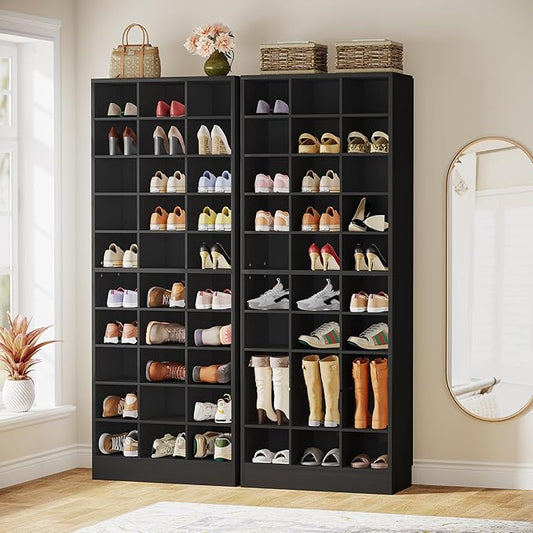 Tribesigns 10-Tier Shoe Storage Cabinet Set of 2, Black Wooden Shoe Rack with 30 Cubbies, Freestanding Tall Entryway Shoe Organizer for Closet, Entryway, Living Room