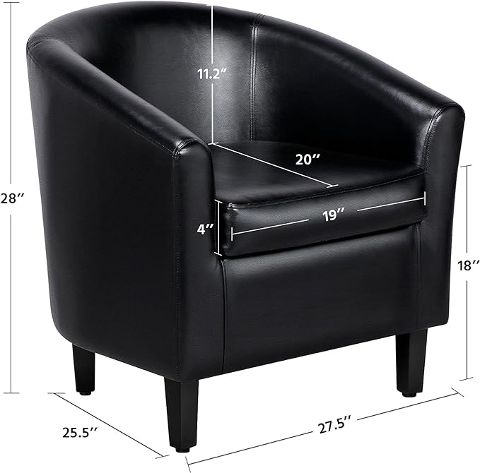 Yaheetech Barrel Chair, Faux Leather Accent Chair, Leather Armchair Club Chair with Soft Padded and Sturdy Legs for Living Room/Bedroom/Study/Waiting Room, Black