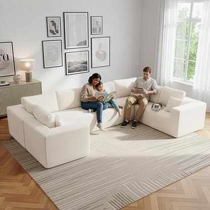 Modular Sectional Cloud Couch for Living Room,Modern Boneless Couche Set with Plush Corduroy,Comfy Floor Sofa with Memory Foam,Stupendous U Shaped Sofa,No Assembly Required,Beige