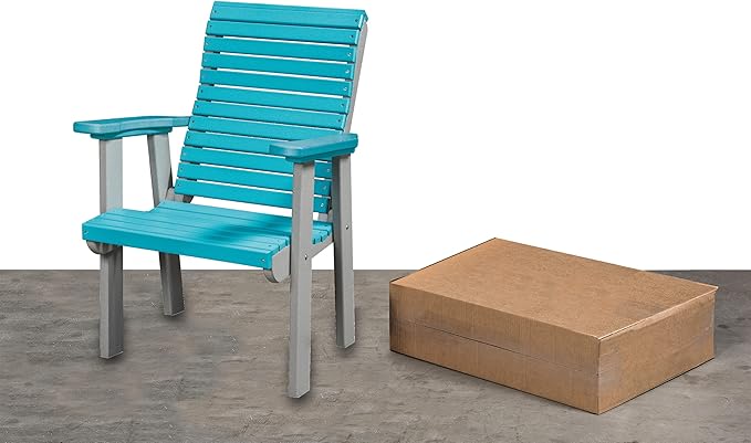 DutchCrafters Modern Horizontal Slat High Back Poly Outdoor Patio Chair (White & Aruba Blue)