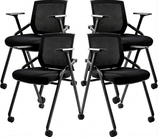 4 Pack Stackable Conference Room Chairs with Paddle Folding Office Chair Foldable Desk Chair Mesh Back and Arms for Conference Meeting Guest Reception Home Office Training Room Chair Black