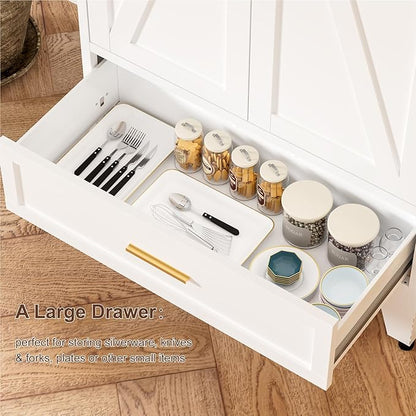 71" Tall Metal Pantry Storage Cabinet with Drawer and Adjustable Shelves, Freestanding Kitchen Cupboard Storage Cabinet for Kitchen,Dining Room, Living Room, White