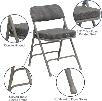 Flash Furniture Hercules Series Metal Folding Chairs with Cushioned Seat, Fabric Upholstered Event Chairs with 300-lb. Static Weight Capacity, Set of 4, Gray