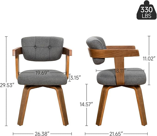 Art Leon Mid Century Modern Dining Chairs - Set of 2 Comfy Fabric Upholstered Dining Chairs, Home Office Chair No Wheels, Accent Arm Chair with Wood Legs for Kitchen Living Room Bedroom, Gray/Walnut