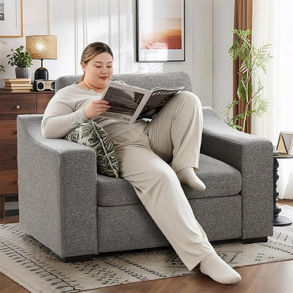 ELUCHANG 47" W Oversized Accent Chair, Linen Fabric Modern Chair, Washable Covers, Comfy Upholstered Large Armchair Single Sofa Reading Chair for Living Room Bedroom Office, Dark Grey