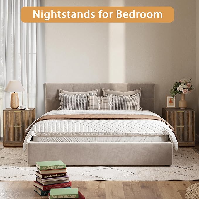 3-Piece Modern Bedroom Furniture Set, Wide 9-Drawer Dresser & 2-Drawer Nightstands Set of 2, Natural Wood Dresser and Nightstand Sets for Bedroom, Hallway, Walnut