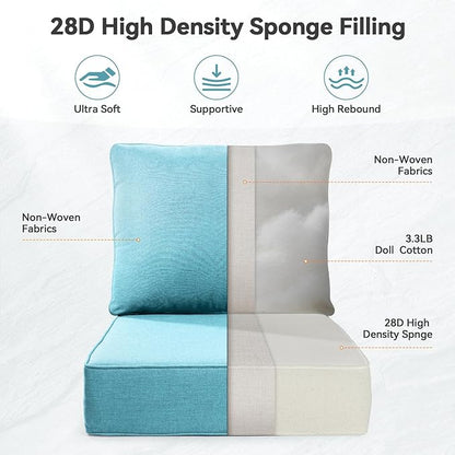 Luxury 6" Outdoor Cushions for Patio Furniture, 24x24x6" Thick Seat Cushion Set of 9, Fade Resistant Couch Chair Replacement Cushions High Density Deep Wicker Chair Cushion w/ Removable Cover, Teal