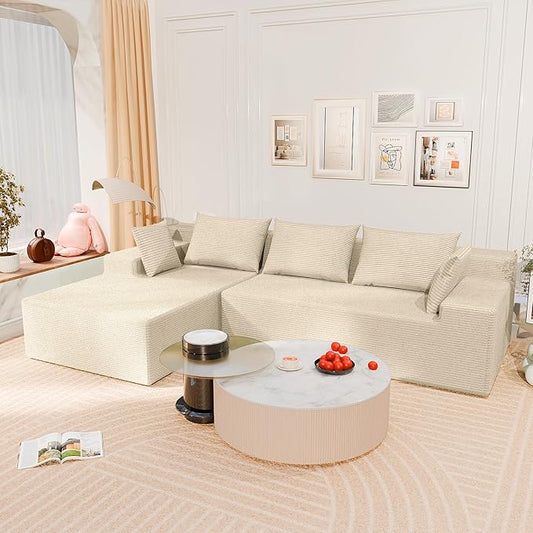 LEVELEVE 107" Cloud Sectional Couch with Deep Seat，Modern Modular Sofa with L-Shape Chaise，No Assembly Required, Upholstered Couches for Living Room Bedroom(Beige,Left Facing Chaise)