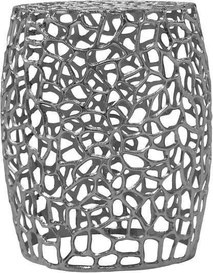 Christopher Knight Home Helast Aluminium Side Table, 14.00'' W Round Sofa Side Table, Modern Indoor Accent Table for Living Room Bedroom Home Office, Abstract Hollow, Silver