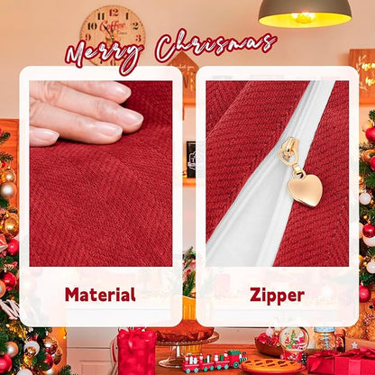 ZWJD Christmas Pillow Covers 22x22 Set of 2 Chenille Throw Red Cushion Covers with Elegant Design Soft and Luxurious Decorative Pillows for Couch, Bed, and Christmas Decor