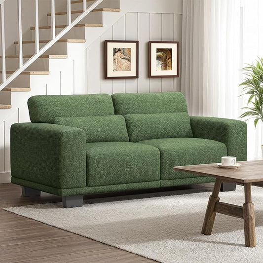 Marsail Modern 65 Inch Linen Fabric Sofa, 2-Seater Couch with Wide Armrests, Deep Cushions & Removable Washable Covers, Comfortable Living Room Furniture, Green