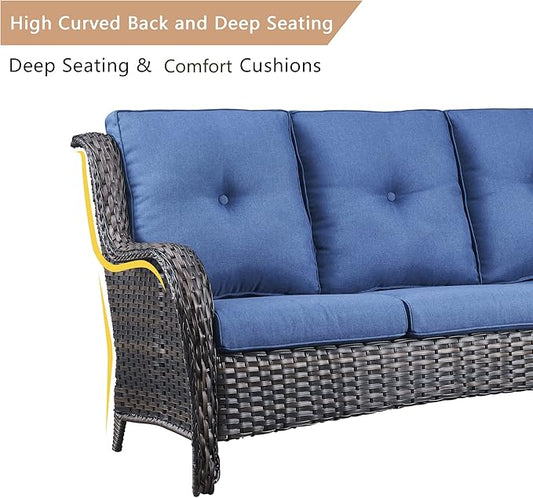 HUMMUH Patio Furniture 6 Pieces Outdoor Furniture Set PE Wicker Patio Couch with Swivel Glider Chairs,Patio Ottomans,Side Table