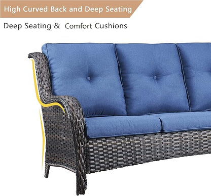 HUMMUH 6 Piece Patio Furniture Set PE Wicker Rattan 3-Seat Outdoor Sectional Sofa with Love Seats,Patio Swivel Chairs,Ottomans Conversation Sets for Garden, Poolside, Backyard