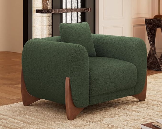 Morden Fort Sherpa Boucle Couch Armchair Single, Modern Sofa Upholstered Deep Chair with Soft Throw Pillow Skin-Friendly Minimalist Accent Chair Compatible with Sofa Set Couch for Living Room, Green