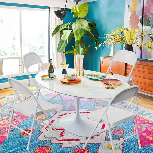 VINGLI Folding Chairs All Steel Metal Frame, Capacity 350 lbs, Durable Portable and Versatile for Indoor Outdoor Use, White, Set of 8