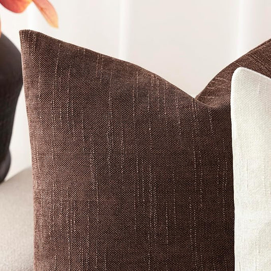 Foindtower Pack of 2 Textured Chenille Throw Decorative Pillow Covers Square Accent Solid Cushion Cover Neutral Farmhouse Lumbar Pillow Case for Couch Sofa Bedroom Living Room 12x20 Inch,Red Brown