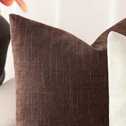 Foindtower Pack of 2 Textured Chenille Throw Decorative Pillow Covers Square Accent Solid Cushion Cover Neutral Farmhouse Lumbar Pillow Case for Couch Sofa Bedroom Living Room 12x24 Inch,Red Brown