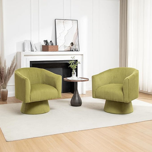 Swivel Accent Chair Set of 2, Modern 360° Swivel Barrel Chair, Corduroy Upholstered Single Sofa for Living Room, Bedroom(Mint Green)