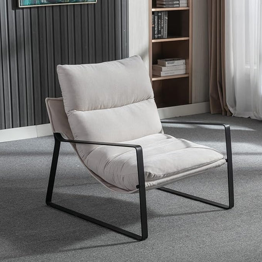 HEAH-YO Modern Accent Chairs Set of 2, Chenille Fabric Living Room Chairs with Removable Cushion and Solid Metal Frame, Comfy Reading Chairs for Bedroom, White