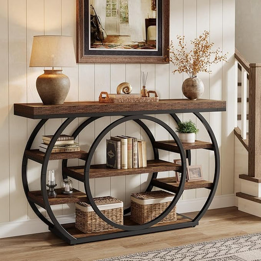 Tribesigns 47" Console Table, 5-Tier Industrial Entryway Table with Metal Frame, Narrow Sofa Table Behind Couch Accent Tables for Living Room, Hallway, Foyer, Rustic Brown