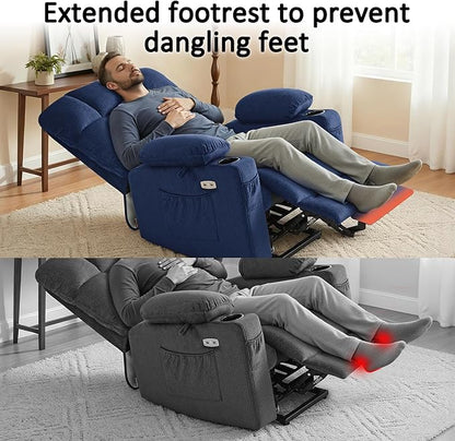 MCombo Large Dual Motor Power Lift Recliner Chair for Elderly, Massage and Heat, Lay Flat, Zero Gravity, Home Button, USB Port, Fabric 7680 (Large, Navy Blue)