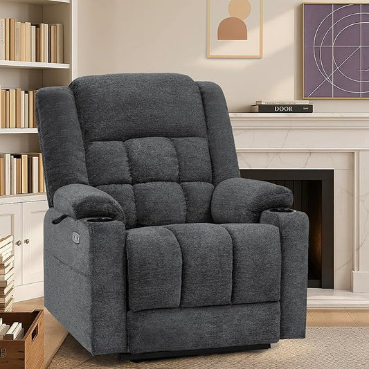 EONIX Dual Motor Lay Flat Power Lift Recliner Chair for Elderly, Electric Recliner Lift Chair for Adults with Heat and Massage, Cup Holders, 400lbs Heavy Duty, SLRY014062, Dark Grey