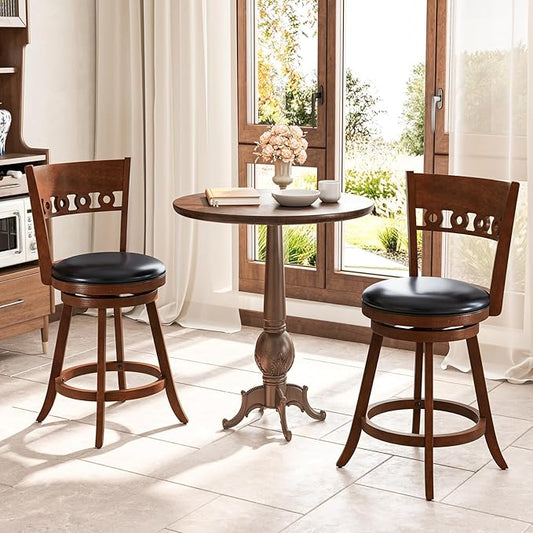 COSTWAY Bar Stools Set of 2, 24.5” Counter Height Bar stools with Solid Wood Legs, Cushioned Seat, Footrest, for Home, Kitchen Island, Bar (2, 24.5'' Seat Height)
