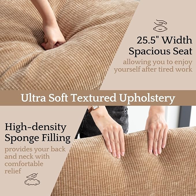 LukeAlon Modern Chenille Accent Armchair, Upholstered Lounge Chair with Brass Metal Frame Thickened Cushion Single Sofa Chair Comfy Leisure Side Chair with Armrest for Bedroom Living Room, Khaki