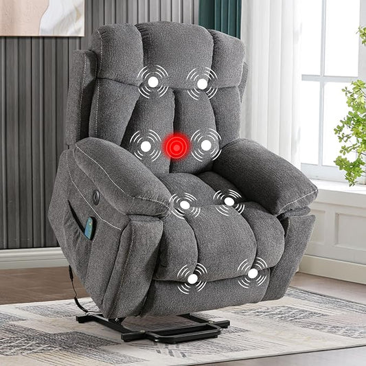 Large Power Lift Recliner Chair with Massage and Heat for Elderly, Wide Padded Recliner with 2 Cup Holders, Side Pocket & USB Charger(1, Dark Gray)
