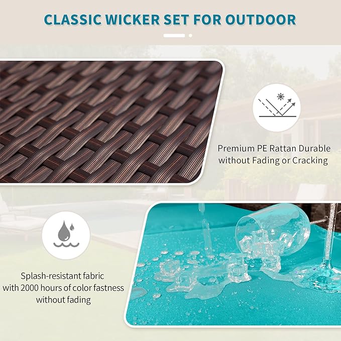 NICESOUL 8 Piece Outside Furniture Set, 29.3'' High Back Deep Seating Wicker Patio Modular Sectionals, Oversized Modern Comfy Conversation Sets for Backyard, Brown Rattan and Teal Cushion