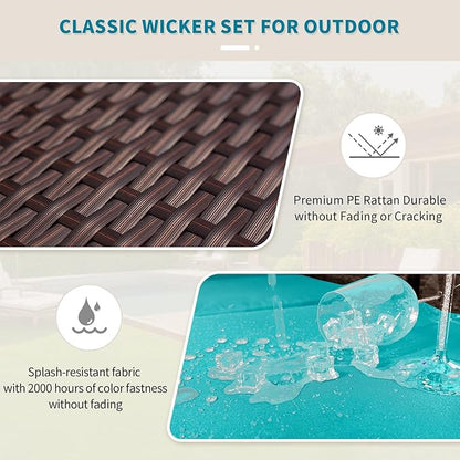 NICESOUL 8 Piece Outside Furniture Set, 29.3'' High Back Deep Seating Wicker Patio Modular Sectionals, Oversized Modern Comfy Conversation Sets for Backyard, Brown Rattan and Teal Cushion
