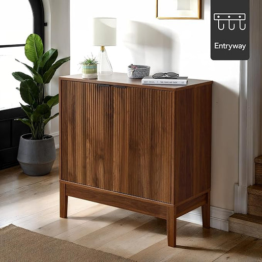 Best Choice Products 2-Door Modern Storage Cabinet, Buffet, Sideboard, Media Cabinet, Cupboard, Entryway Accent Table, Bookcase w/Reeded Panels and Adjustable Shelves – Walnut