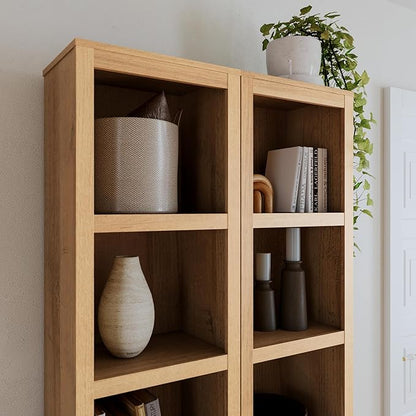 Prepac Moda 80" Tall 5-Tier Narrow Bookcase in Natural Oak, Modern Storage Accent Bookshelf with 3 Adjustable Shelves for Home, Office, Living Room, Bedroom