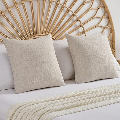 FUTEI Natural Decorative Throw Pillow Covers 18x18 Inch Set of 2,Soft Linen Slub Texture Cushion Case,Farmhouse Home Decor for Couch Bed Living Room