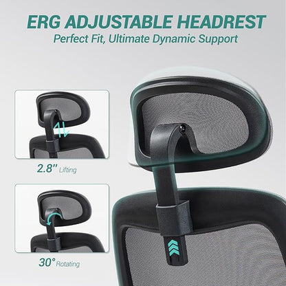 Big and Tall Executive Office Chair, Ergonomic Comfy Mesh Desk Chair with 4D Arms & Extra Wide Seat, Adjustable Headrest & Lumbar Support, 750LBS Capacity, Black&Grey