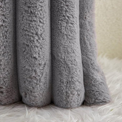 Neelvin Grey Faux Fur Cozy Soft Striped Decorative Throw Pillow Covers 18x18 inch Set of 2,Velvet Pillowcase Cushion Case for Sofa Couch