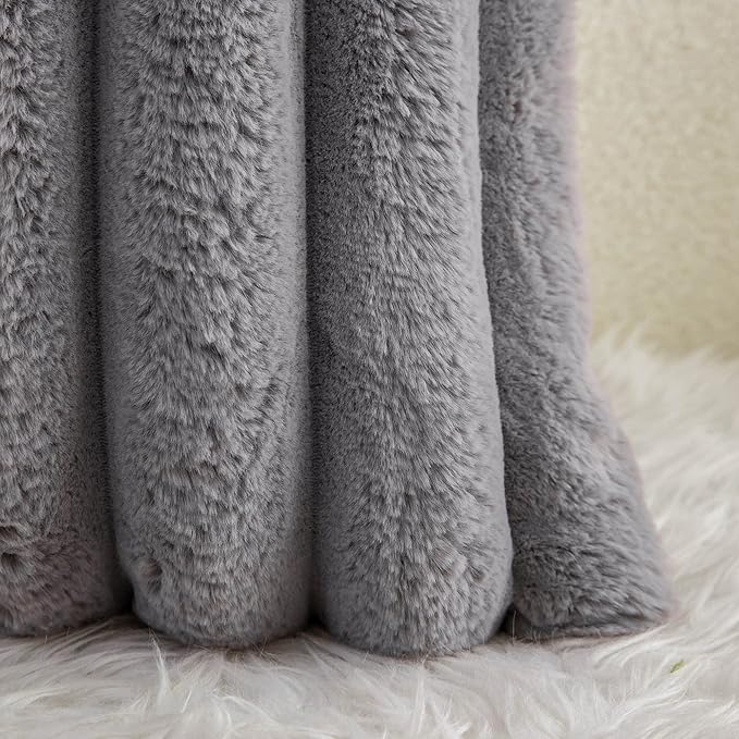 Neelvin Grey Faux Fur Cozy Soft Striped Decorative Throw Pillow Covers 12x20 inch Set of 2,Velvet Pillowcase Cushion Case for Sofa Couch