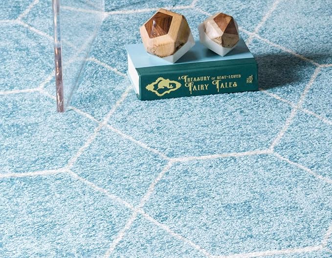 Unique Loom Trellis Frieze Collection Area Rug - Geometric (4' 1" Round, Light Blue/ Ivory)