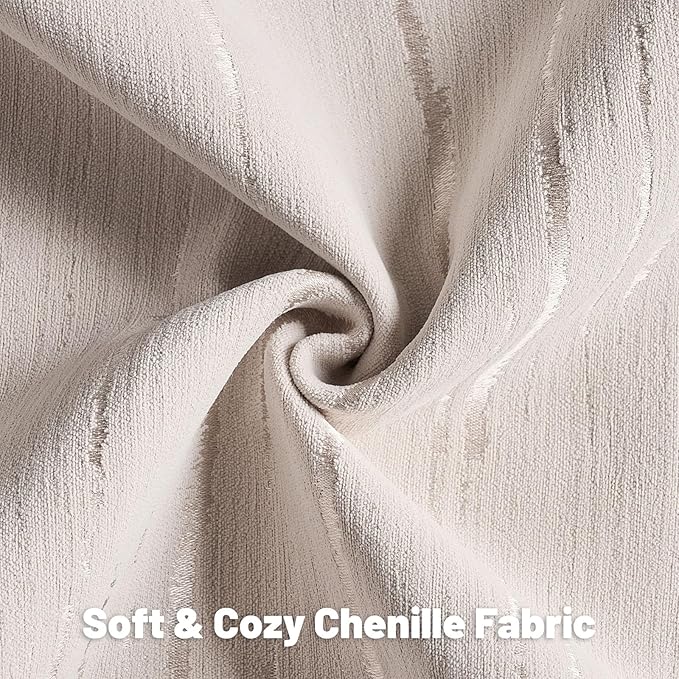 FUTEI Beige Chenille Decorative Throw Pillow Covers 18x18 Inch Set of 2,Soft Embossed Striped Textured Cushion Case,Modern Home Decor for Couch Bed Living Room