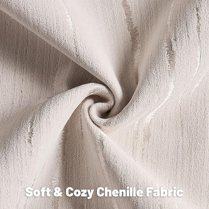FUTEI Beige Chenille Decorative Throw Pillow Covers 18x18 Inch Set of 2,Soft Embossed Striped Textured Cushion Case,Modern Home Decor for Couch Bed Living Room