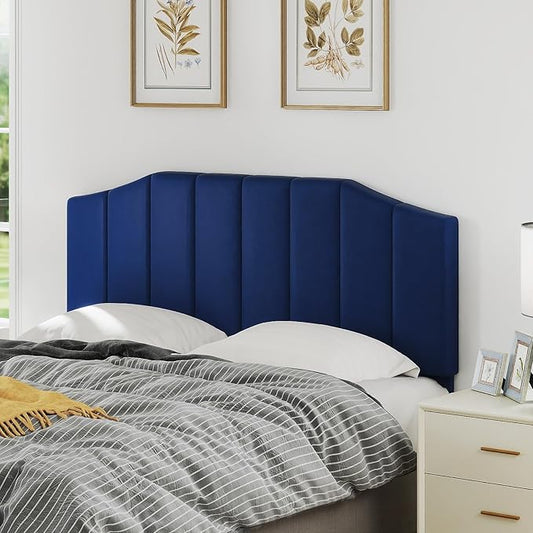Velvet Queen Size Headboard, Upholstered Headboard Queen/Full Size Wall Mount and Bed Frame Mount, Featuring High-Density Sponge Padding Luxury Texture Easy Assembly Comfort Style-Navy Blue