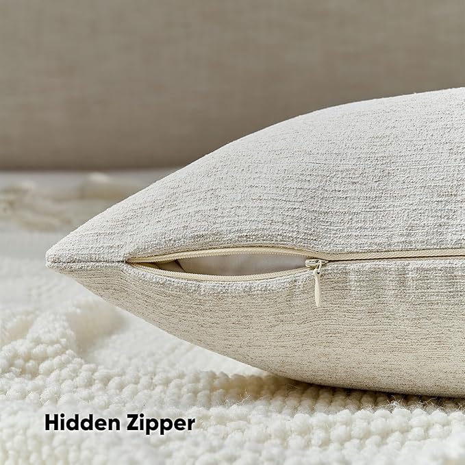 FUTEI Natural White Wood Chenille Decorative Throw Pillow Covers 26x26 Inch Set of 2,Soft Cozy Faux Linen Textured Euro Pillow Shams,Farmhouse Home Decor for Couch Living Room